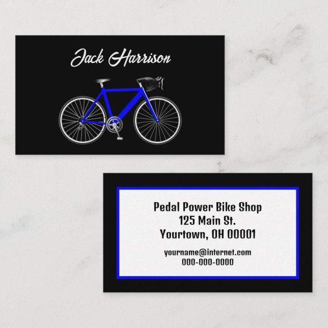 Carte De Visite Bleu Vélo sur Noir (Devant / Derrière)