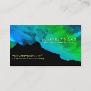 Carte De Visite Bleu Vert Sarcelle Intense Aquarelles sur Fond Noi