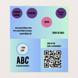Carte De Visite Bleu Vert Services de nettoyage mixte Code QR