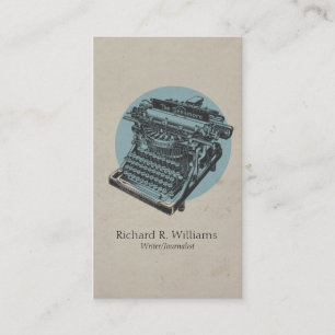Carte De Visite Bleu vintage de machine à écrire avec le cercle