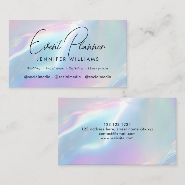 Carte De Visite Bleu Violet Iridescent Holographique Élégant (Devant / Derrière)