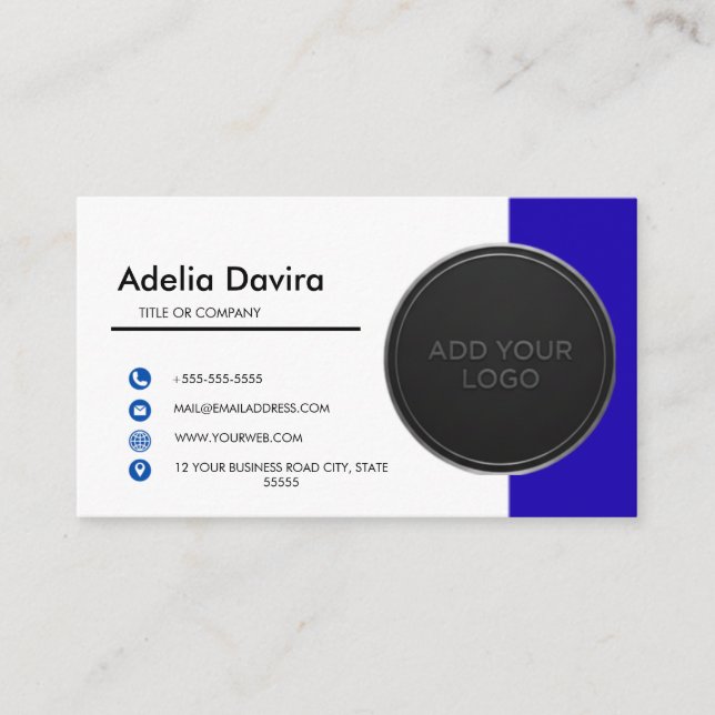 Carte de visite  Bleue avec logo et texte simples  (Devant)