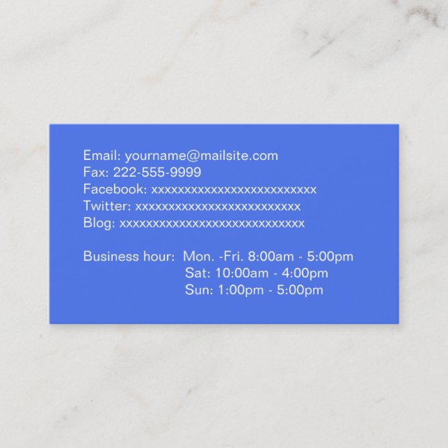 carte de visite bleue ciel informations complètes (Devant)