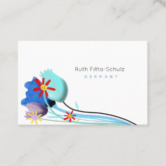 Carte de visite bleue et blanche florale