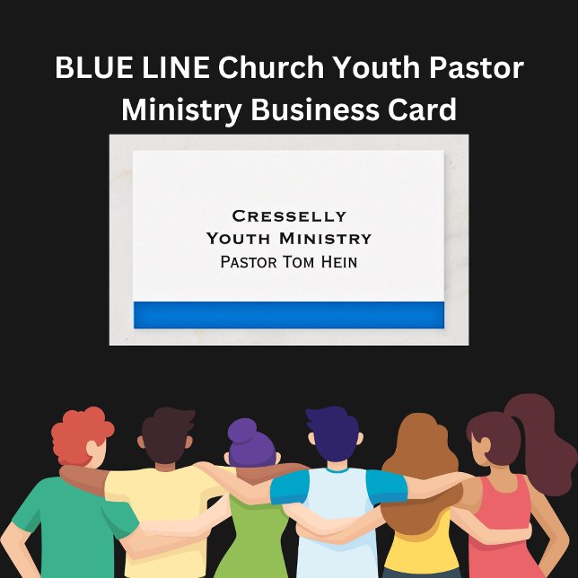 Carte De Visite BLEUE LINE Église jeunesse Pasteur Ministère (BLUE LINE Church Youth Pastor Ministry Business Card)