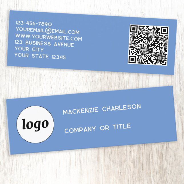 Carte de visite bleue mini avec logo simple et cod (Logo with QR code and custom text blue mini business cards)