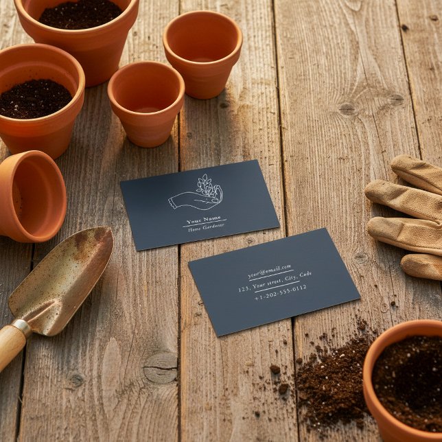 Carte de visite bleue pour jardinier amateur (Home gardener blue plant business card.)