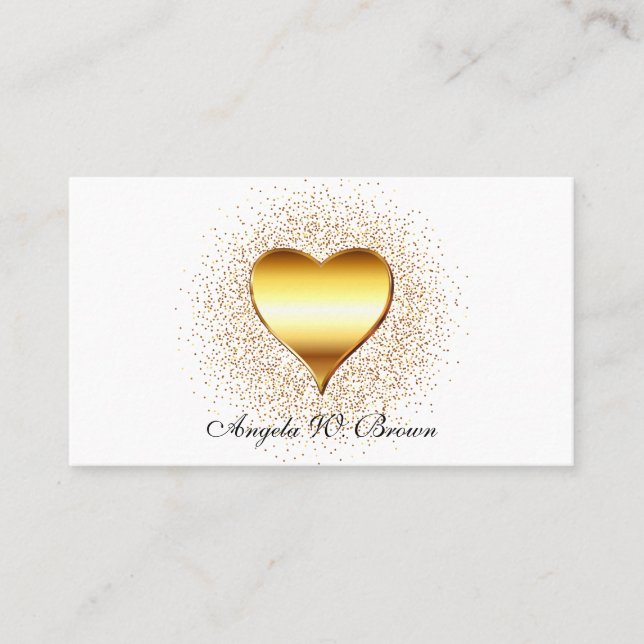 Carte De Visite Bling Cœur Doré Paillettes Points (Devant)