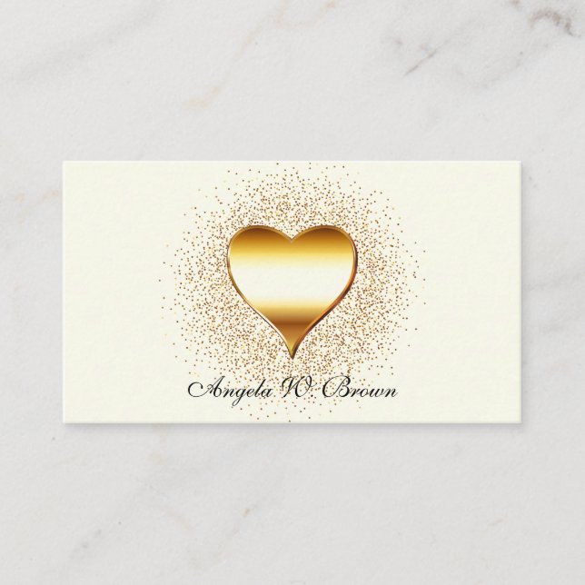 Carte De Visite Bling Coeur Doré Paillettes Points (Devant)