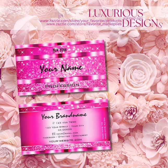 Carte De Visite Bling Glam Girly rose Parties scintillant Étoiles  (Créateur téléchargé)