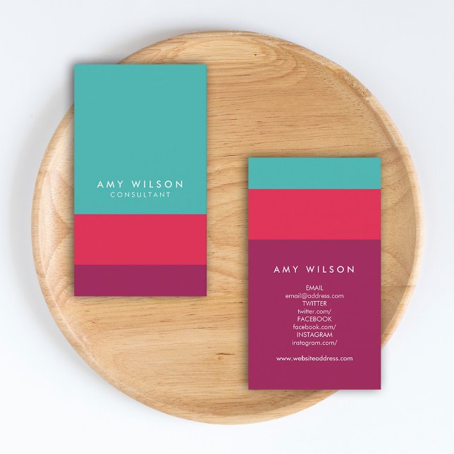 Carte De Visite Bloc couleur des médias sociaux Turquoise rose vio (Créateur téléchargé)
