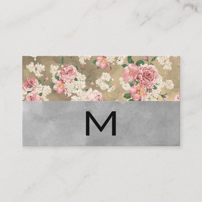 Carte De Visite Blocs de couleur de monogramme Élégant floral (Devant)