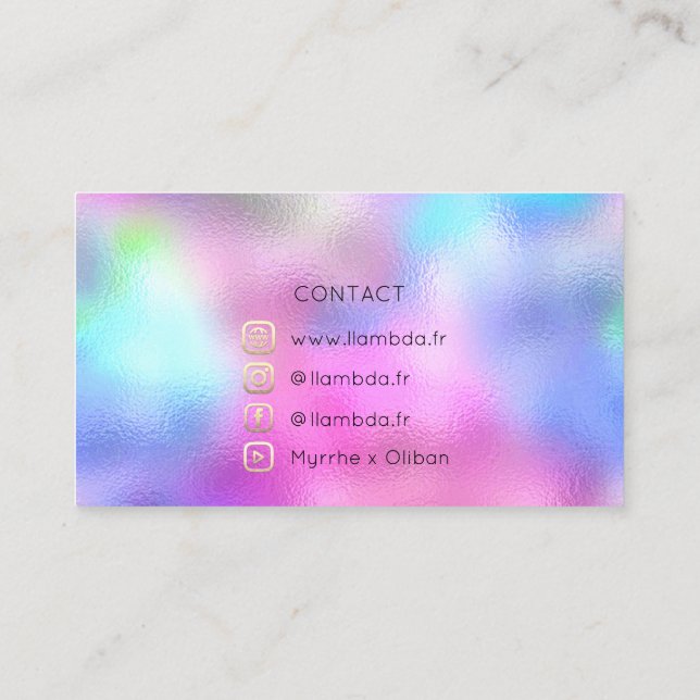 Carte De Visite Blogger Social Media Gold Logo Holographe (Dos)