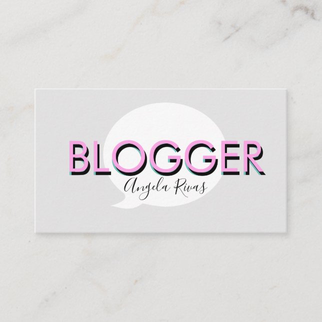 Carte de visite Blogger Texte Gras Rose Gris (Devant)