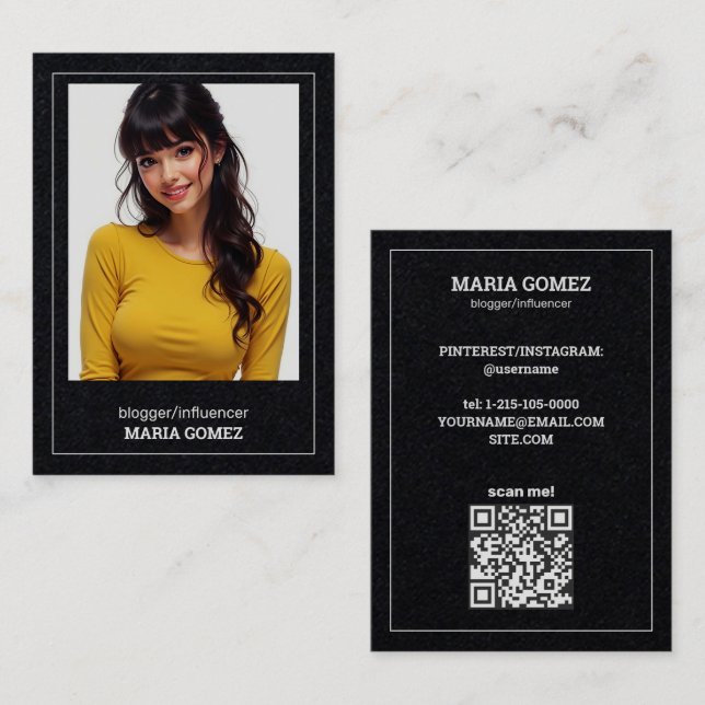 Carte De Visite Blogueur d'Influencer QR personnalisé et photo (Devant / Derrière)