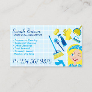 Carte De Visite Blonde Servante Carrelage Bleu Étincelle Ménage