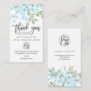 Carte De Visite Blossoms bleu floral logo commander merci