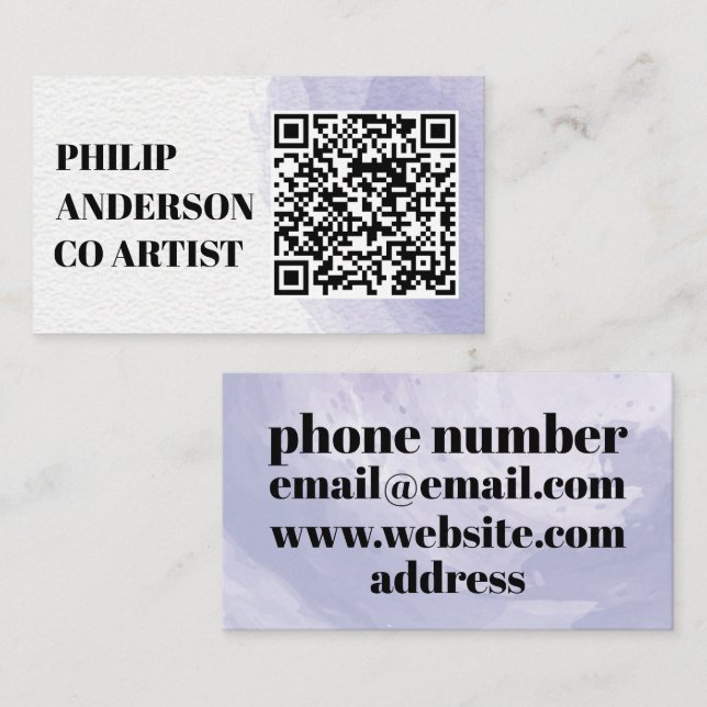 Carte De Visite Blue And White Business Card With Qr Code (Devant / Derrière)