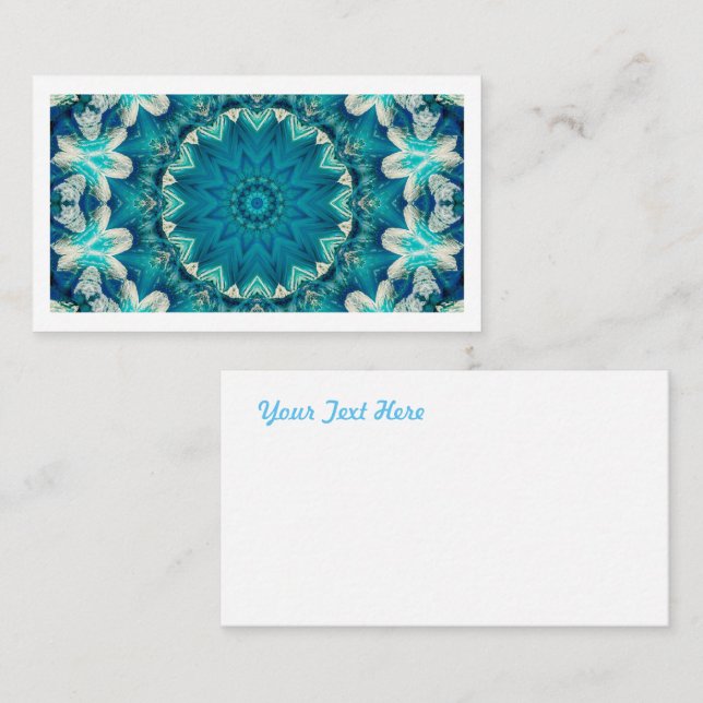 Carte De Visite Blue Aqua Mandala Rosette Retro Hippie (Devant / Derrière)