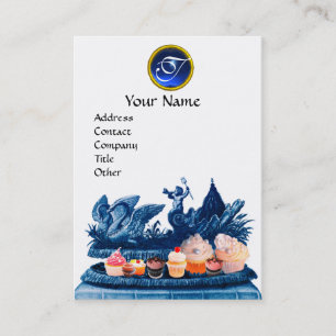 CARTE DE VISITE BLUE CERISE OF SWANS WITH CUPCAKES AND PASTRY