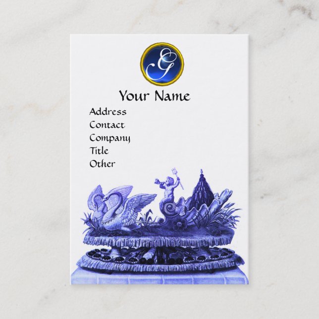 CARTE DE VISITE BLUE CERISE OF SWANS WITH CUPCAKES AND PASTRY (Devant)