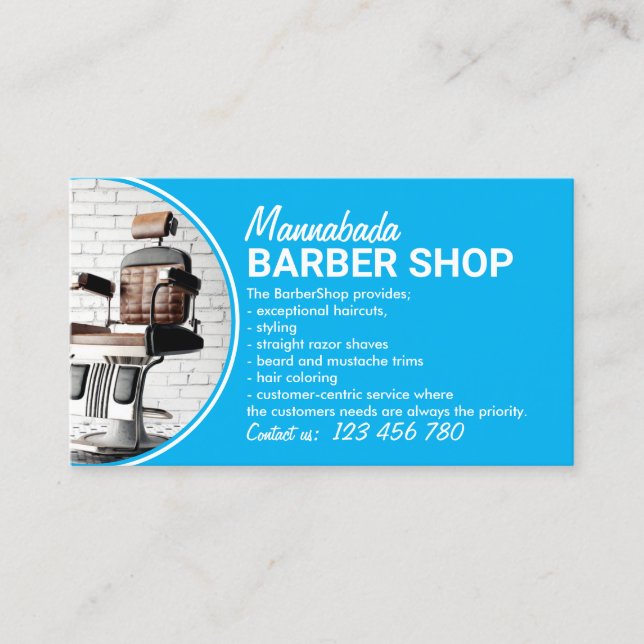 Carte De Visite Blue Circle Hair Salon Photos Barber (Devant)