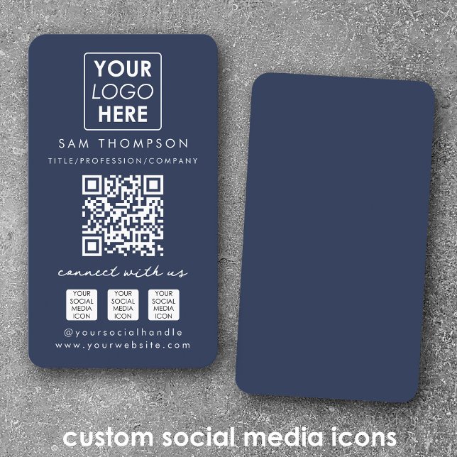 Carte De Visite Blue Connect with Us Social Media QR Code Logo (Blue Connect with Us Social Media QR Code Logo Business Card)