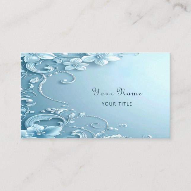 Carte De Visite Blue Decorative Floral Business Card (Devant)