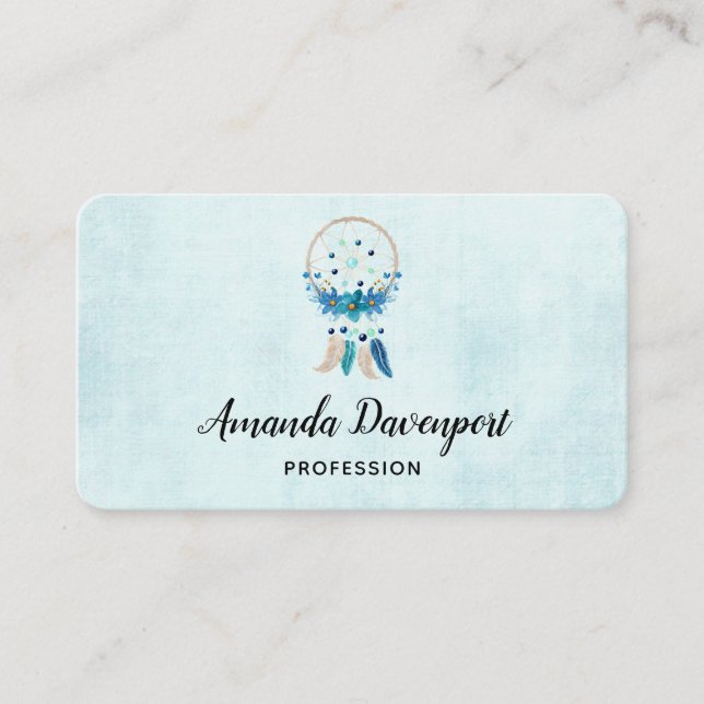 Carte De Visite Blue Dreamcatcher Design Boho élégant (Devant)