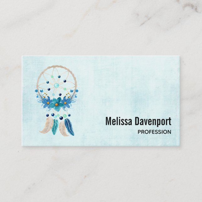Carte De Visite Blue Dreamcatcher Style Boho élégant (Devant)