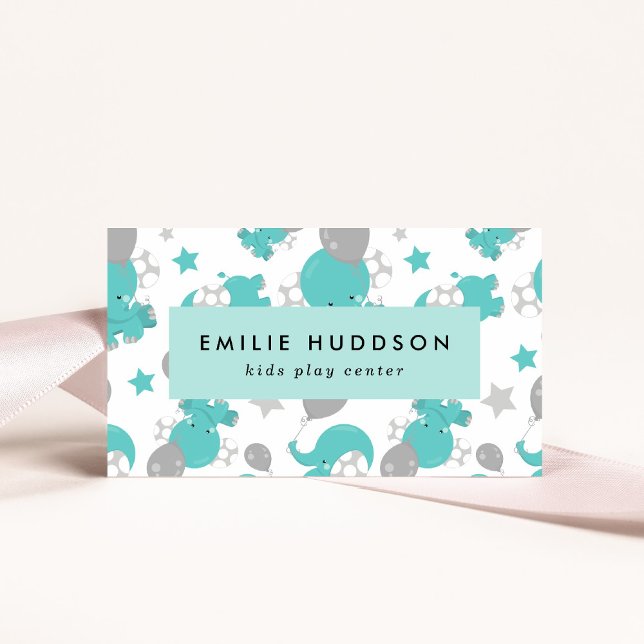 Carte De Visite Blue Elephants, Centre de jeux pour enfants, Centr (Créateur téléchargé)