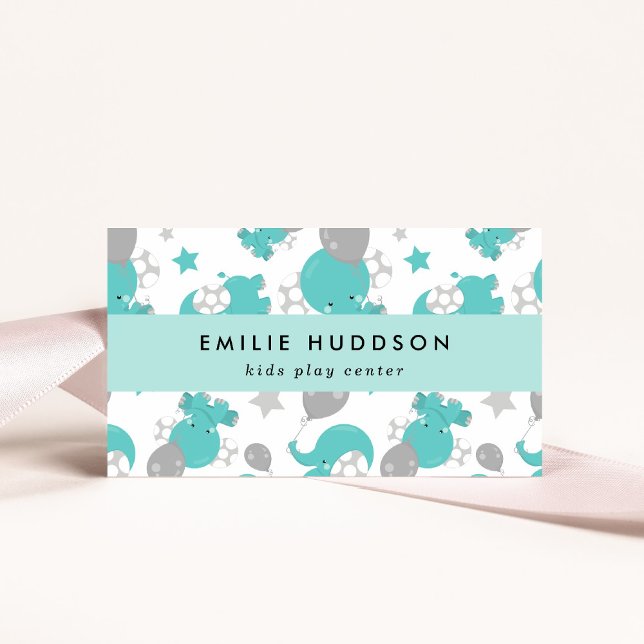 Carte De Visite Blue Elephants, Centre de jeux pour enfants, Centr (Créateur téléchargé)