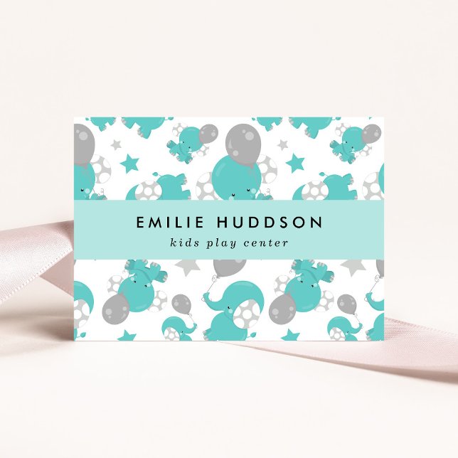 Carte De Visite Blue Elephants, Centre de jeux pour enfants, Centr (Créateur téléchargé)
