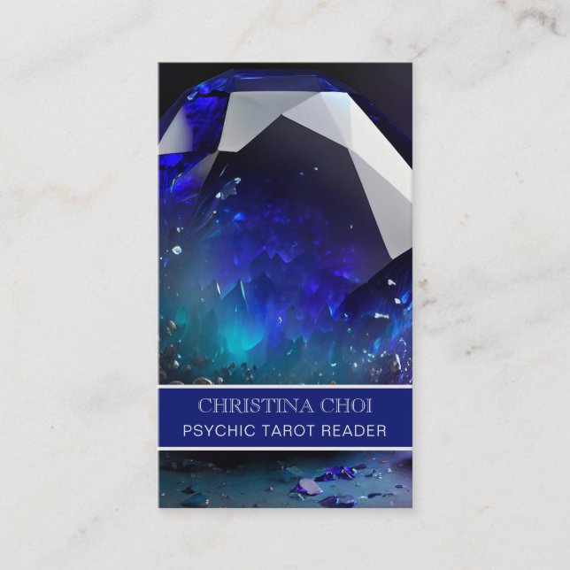 Carte De Visite Blue Gemstone Crystal Psychic Tarot Reader QR Code (Devant)