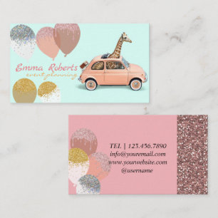 Carte De Visite Blue Giraffe Balloons Planification d'événements m