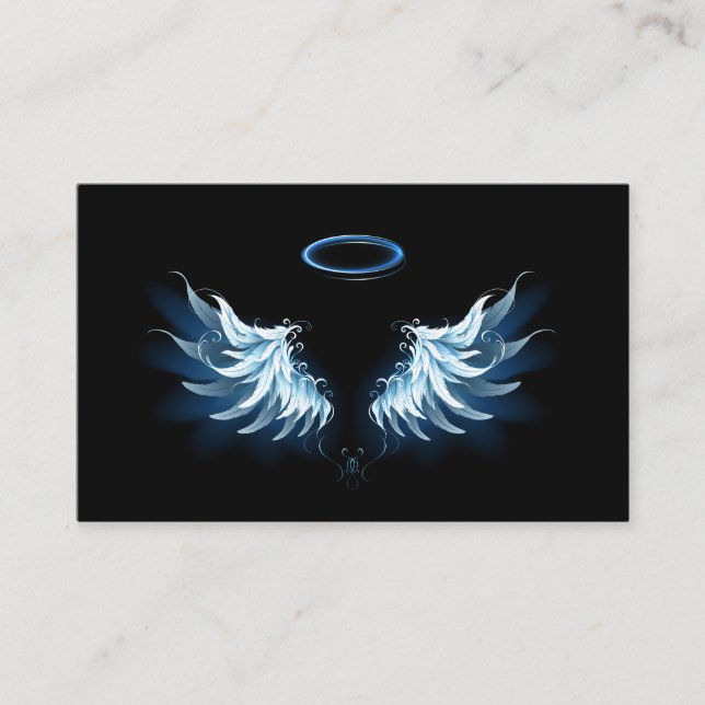 Carte De Visite Blue Glowing Angel Wings on black background (Devant)