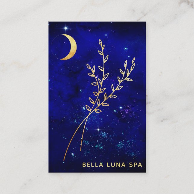 Carte De Visite *~* Blue Gold Crescent Moon Branch Feuilles (Devant)