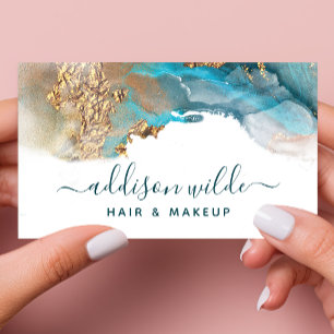 Carte De Visite Blue Gold Modern Art Liquide Aquarelle encre coule