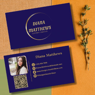 Carte De Visite Blue Gold moderne, QR Code photo professionnelle