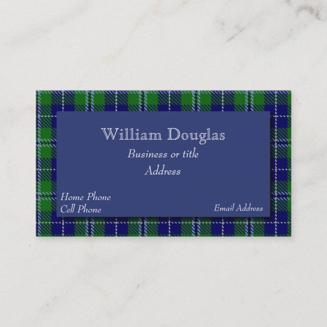 Carte De Visite Blue & Green Douglas Scottish Tartan Plaid Custom (Devant)