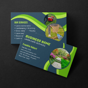 Carte De Visite Blue Green Lawn Care Aménagement Paysager Tonte 3 