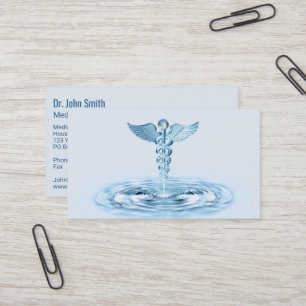 Carte De Visite Blue Hermes Rod Caduceus Water Riples Médicale