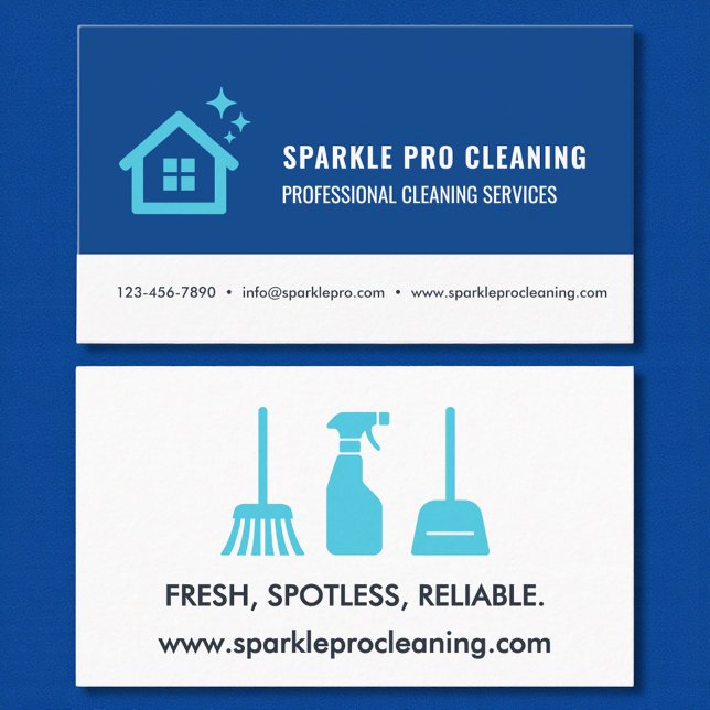 Carte De Visite Blue House Cleaning Services Logo Moderne (Créateur téléchargé)