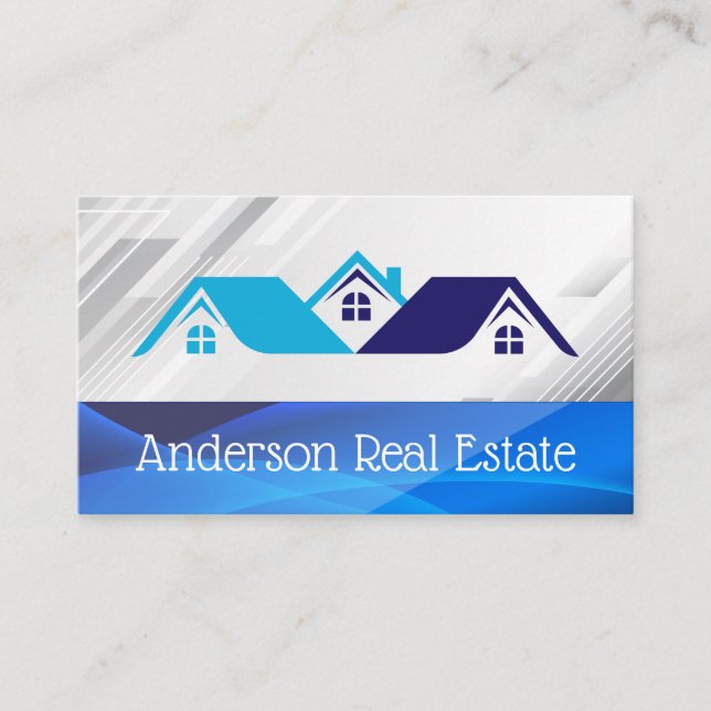 Carte De Visite Blue Houses Real Estate Logo | Properties (Devant)