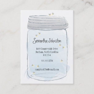 Carte De Visite Blue Mason Jar & Fireflies Enregistrer la date