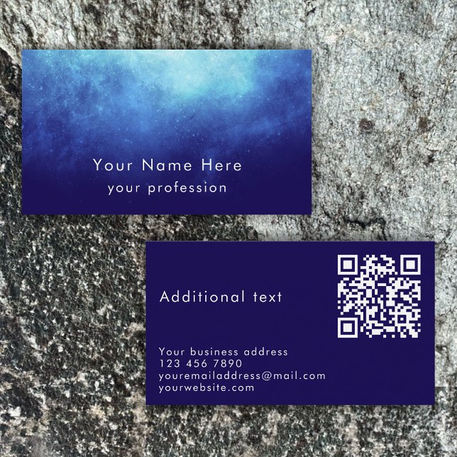 Carte De Visite Blue Nebula Custom Text Cool Modern QR Code (Personalize this cool business card template for a unique blue nebula contact card.
)