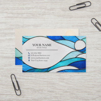 Carte De Visite Blue Ocean Waves Stained Glass Business Card