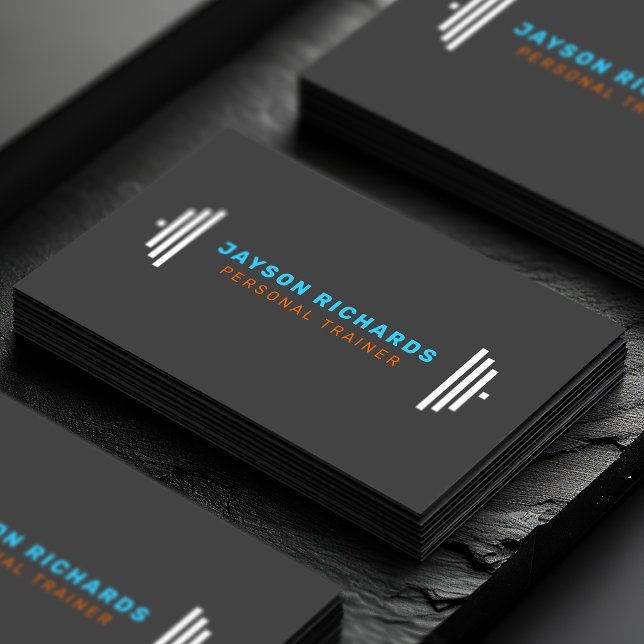 Carte De Visite Blue/Orange Bold Barbell Personal Trainer Simple (Créateur téléchargé)