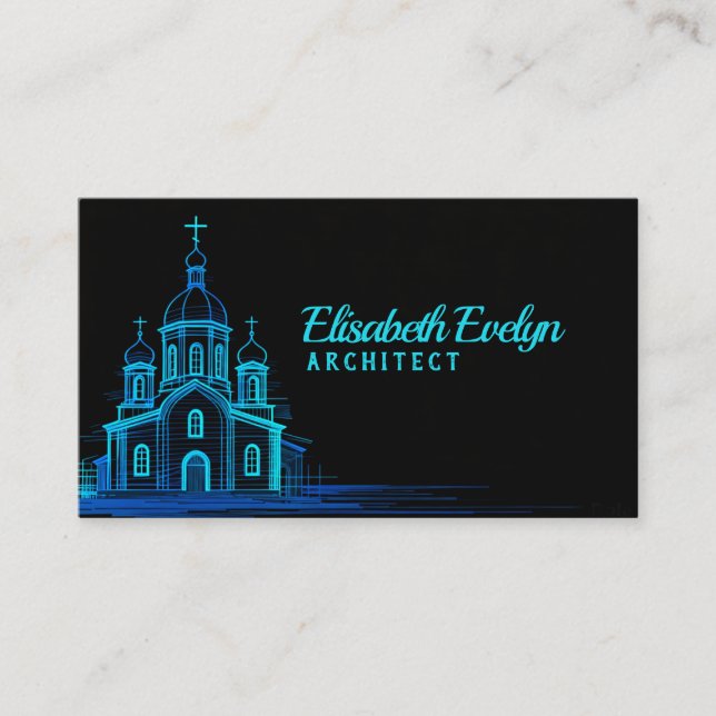 Carte De Visite Blue Orthodox Church Sketch on Black Background (Devant)