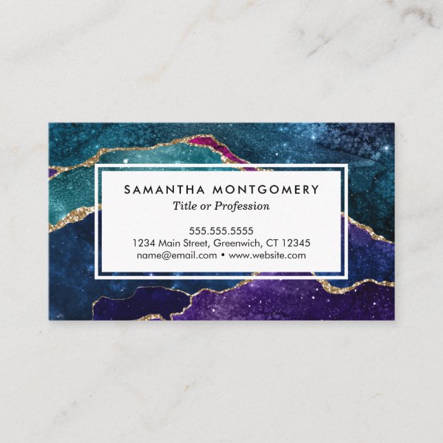 Carte De Visite Blue Purple Aqua Gold Veins Agate Custom Business (Devant)